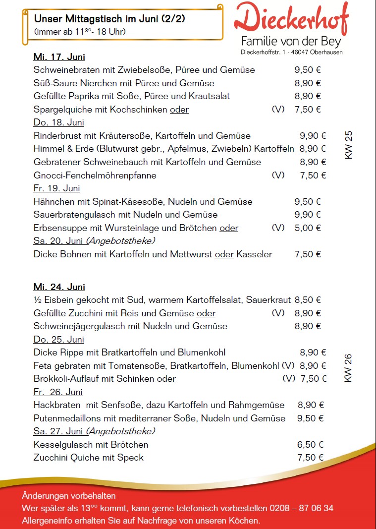 unsere wechselnden Mittagstischangebote